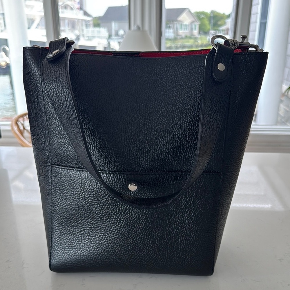 Elegant Black and Red Leather Tote.